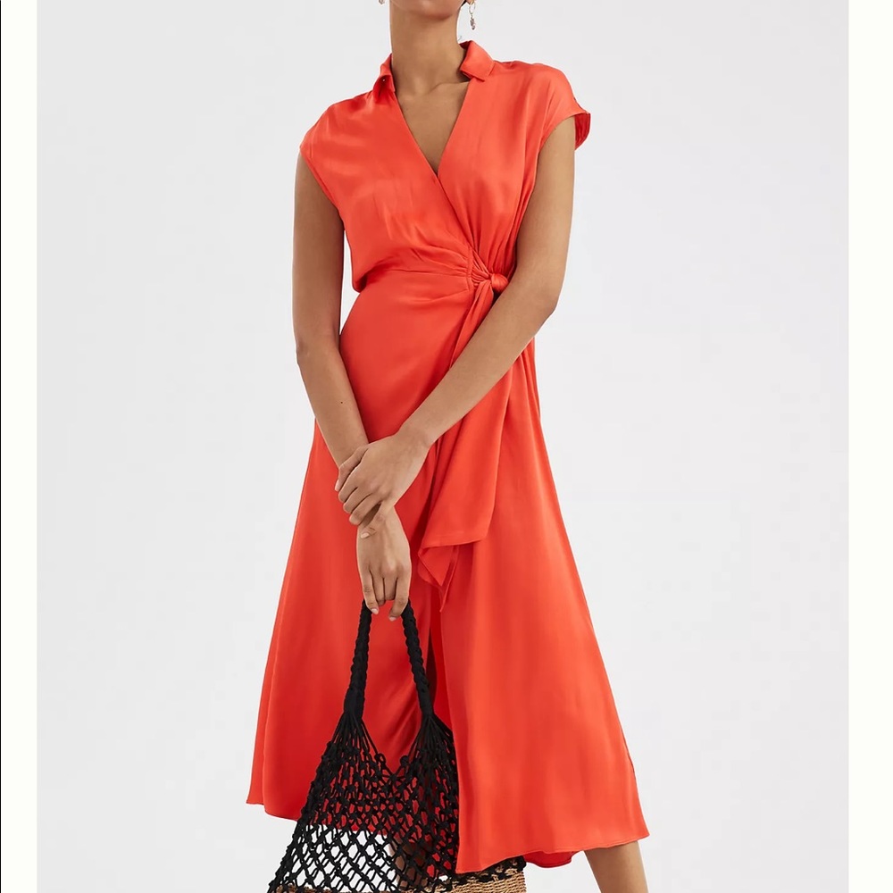 Maeve by Anthropologie Open Back Wrap Midi Dress size L Color Tangerine